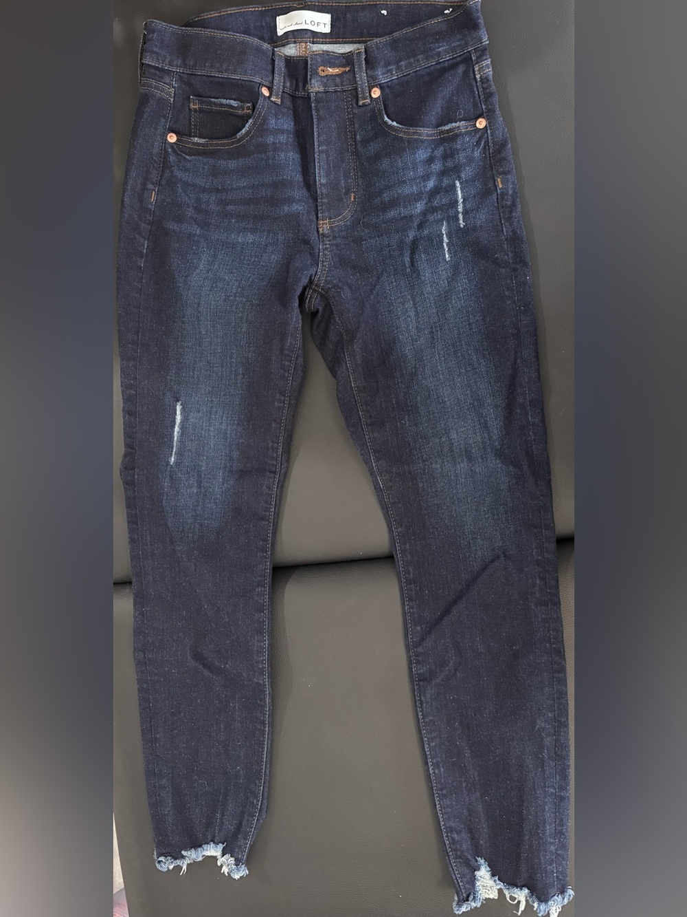 LOFT Dark Blue Distressed Ankle Skinny Jeans